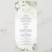 Boho waterverf gouden lijst groen en witte roos programmakaart (Achterkant)