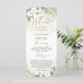 Boho waterverf gouden lijst groen en witte roos programmakaart (Staand voorkant)