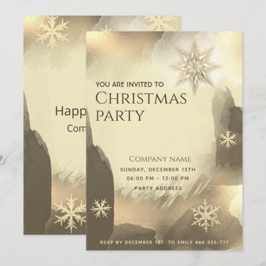 Boho waterverf Gouden sneeuwvlokken Kerstfeest Kaart (Voorkant / Achterkant)