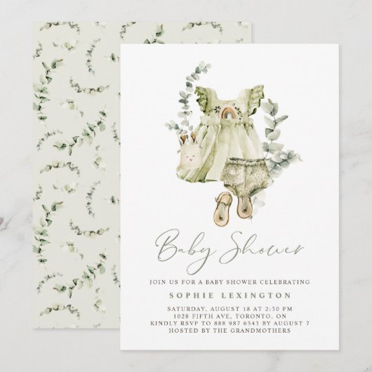 Boho Waterverf Green Dress Greenery Baby shower Kaart (Voorkant / Achterkant)