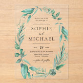 Boho Waterverf Greenery en Succulents Wedding Acryl Uitnodigingen (Voorkant)