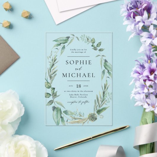 Boho Waterverf Greenery en Succulents Wedding Acryl Uitnodigingen (Insitu (Huwelijk))