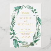 Boho Waterverf Greenery en Succulents Wedding Folie Uitnodiging (Voorkant)