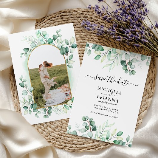 Boho Waterverf Greenery Eucalyptus Photo Arch Save The Date