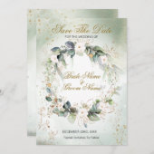 Boho Waterverf Greenery Floral Shiny Modern Save The Date (Voorkant / Achterkant)