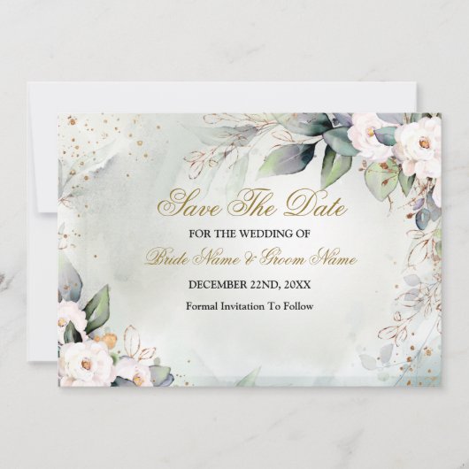 Boho Waterverf Greenery Floral Shiny Modern Save The Date (Voorkant)