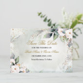 Boho Waterverf Greenery Floral Shiny Modern Save The Date (Staand voorkant)