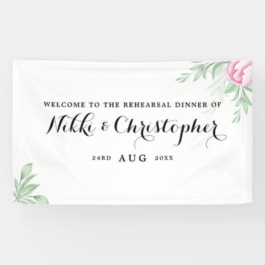 Boho Waterverf Greenery Rehearsal Dinner Spandoek (Horizontaal)