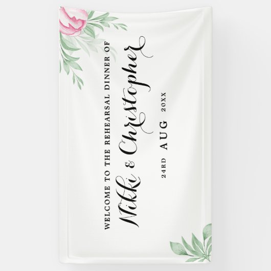 Boho Waterverf Greenery Rehearsal Dinner Spandoek (Verticaal)