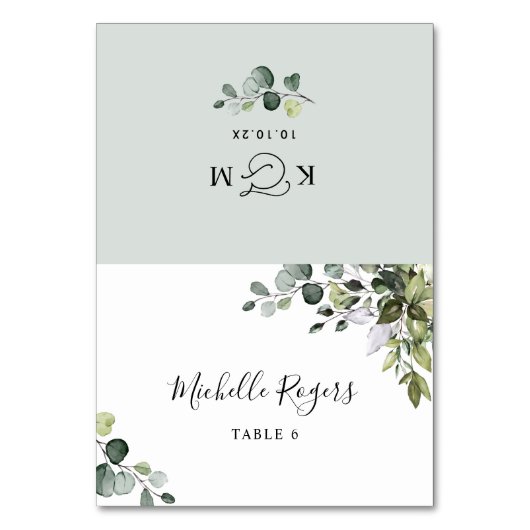 Boho Waterverf Greenery Wedding Place Cards Kaart (Voorkant)