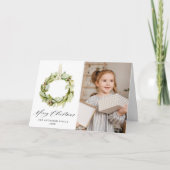 Boho Waterverf Greenery Wreath 2 Foto Feestdagen Kaart (Voorkant)