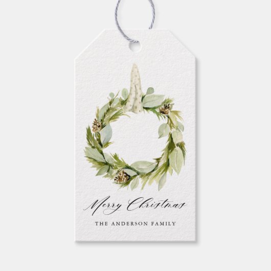 Boho Waterverf Greenery Wreath Cadeaulabel (Voorkant)