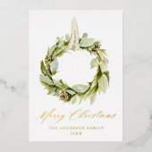 Boho Waterverf Greenery Wreath Folie Feestdagenkaart (Voorkant)