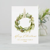 Boho Waterverf Greenery Wreath Folie Feestdagenkaart (Staand Voorkant)