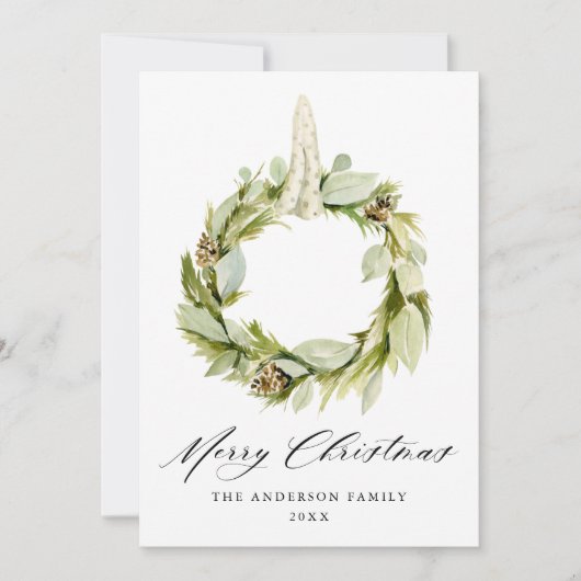 Boho Waterverf Greenery Wreath Non-Photo Feestdagenkaart (Voorkant)