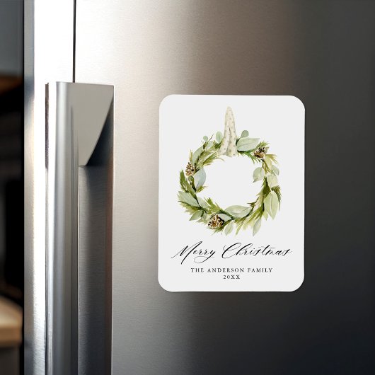Boho Waterverf Greenery Wreath Non-Photo Holiday Magneet