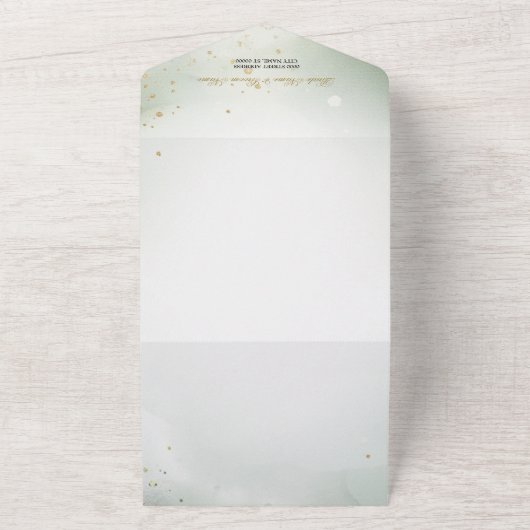 Boho Waterverf Groen Bloemen Moderne bruiloft All In One Uitnodiging (Buitenkant)