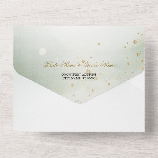 Boho Waterverf Groen Bloemen Moderne bruiloft All In One Uitnodiging (Achterkant)