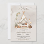 Boho waterverf groen en bruin baby tent neutraal kaart (Voorkant)