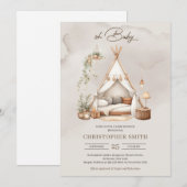 Boho waterverf groen en bruin baby tent neutraal kaart (Voorkant / Achterkant)