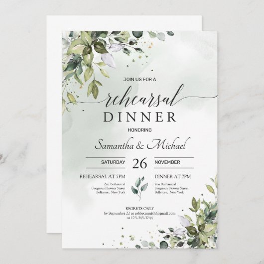 Boho waterverf groen gebladerte boho repetitie kaart (Voorkant / Achterkant)