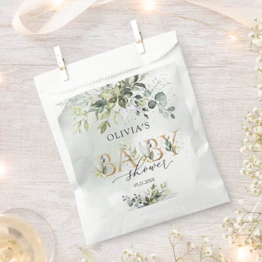 Boho waterverf groen gouden letters Baby shower Bedankzakje (Geknipt)