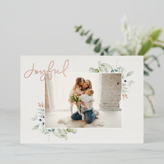 Boho Waterverf groen vreugdevol Folie Feestdagenkaart (Staand Voorkant)