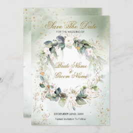 Boho Waterverf Groene Bloemige Glanzende Modern Save The Date