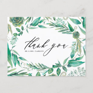Boho Waterverf Groene Decor en Succulenten Bedankt Briefkaart
