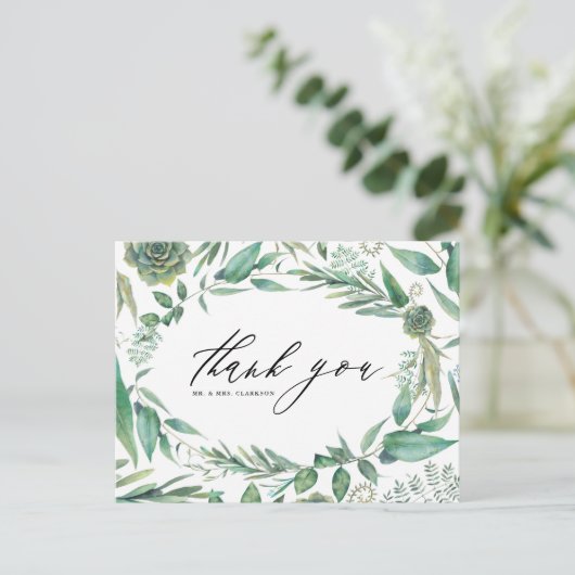 Boho Waterverf Groene Decor en Succulenten Bedankt Briefkaart (Staand voorkant)