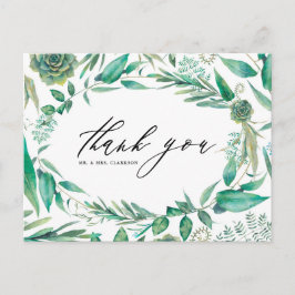Boho Waterverf Groene Decor en Succulenten Bedankt Briefkaart
