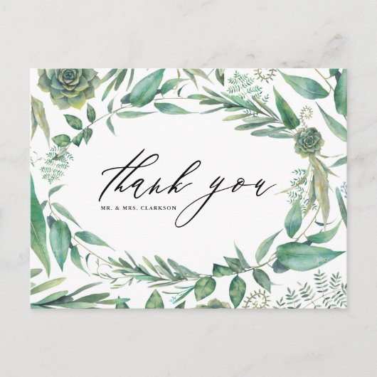 Boho Waterverf Groene Decor en Succulenten Bedankt Briefkaart (Voorkant)