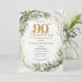 Boho waterverf groene eucalyptus 90ste verjaardag kaart (Staand voorkant)
