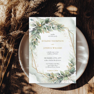 Boho Waterverf groene eucalyptus en gouden bruilof Kaart
