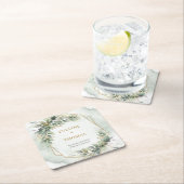 Boho waterverf groene eucalyptus en gouden bruilof kartonnen onderzetters (Insitu)