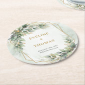 Boho waterverf groene eucalyptus en gouden bruilof ronde kartonnen onderzetter (Gebogen)