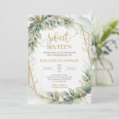 Boho waterverf groene eucalyptus sweet sixteen kaart (Staand voorkant)