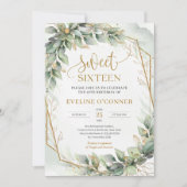 Boho waterverf groene eucalyptus zoet zestien kaart (Voorkant)