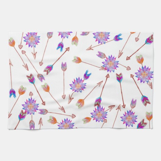Boho Waterverf Hand Painted Flower and Arrows Theedoek (Horizontaal)