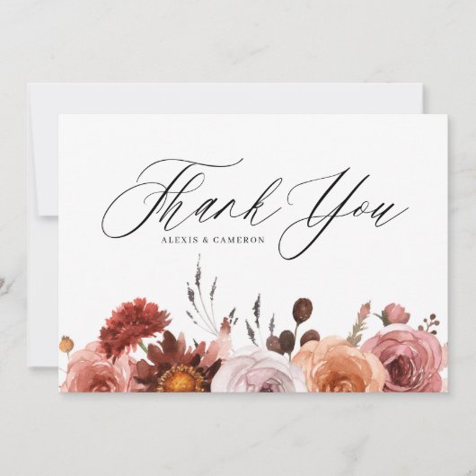 Boho Waterverf Herfst Bloedweddenschap Bedankkaart (Voorkant)