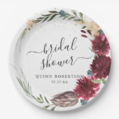 Boho Waterverf Herfst Bloem Bruidsdouche Papieren Bordje (Voorkant)