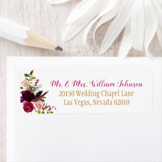 Boho Waterverf Herfst Bloemen Boeket Bruiloft Labe Etiket (Insitu)