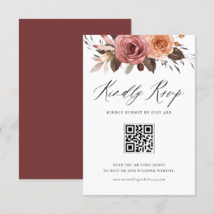 Boho Waterverf Herfst Bloemen Bruiloft QR Code RSVP Kaartje