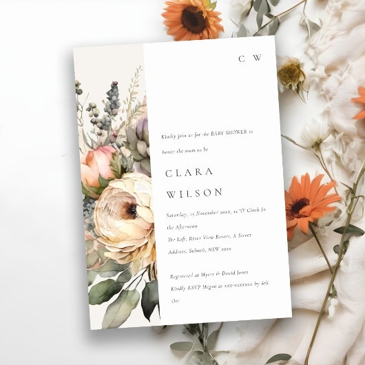 Boho Waterverf Herfst Bloemen Bunch Baby shower Kaart