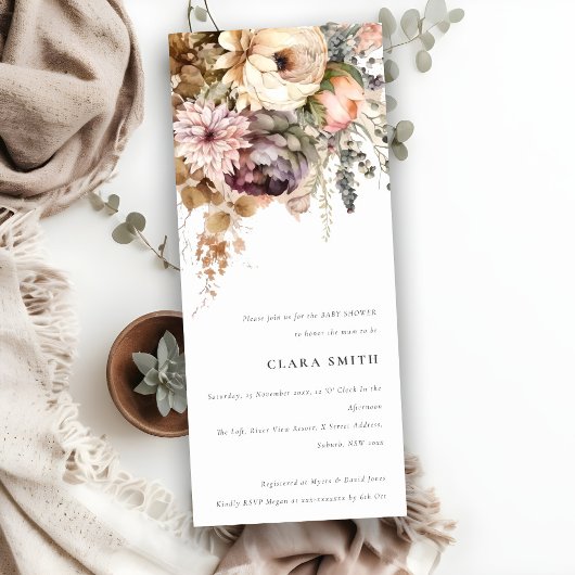 Boho Waterverf Herfst Bloemen Bunch Baby shower Kaart