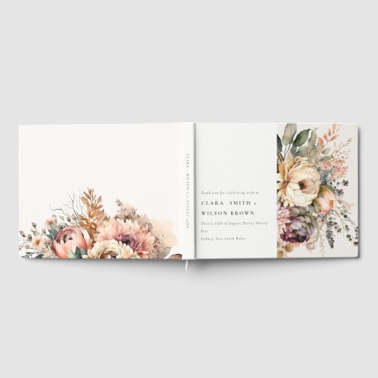 Boho Waterverf Herfst Bloemen Bunch Bruiloft Gastenboek (Volledig)