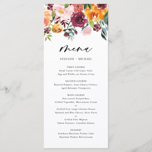 Boho Waterverf herfst bloemen feest Menu (Voorkant)