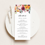 Boho Waterverf herfst bloemen feest Menu<br><div class="desc">Voeg een elegant floral accent toe aan uw gebeurtenissenkabel met deze aanpasbare florale menukaart. Het bevat waterverf bloemkool van oranje, roze, bruine en gele herfstbloemen met eucalyptus en groene accenten. Pas deze waterverf bloemmenukaart aan door uw eigen gegevens toe te voegen. Deze menukaart van de waterverf is perfect voor herfst-...</div>