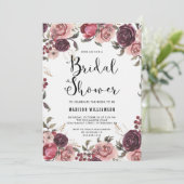 Boho Waterverf Herfst Burgundy Floral Vrijgezellen Kaart (Staand voorkant)