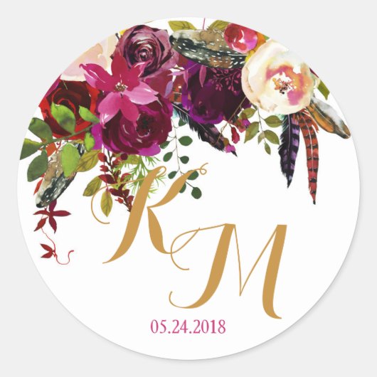 Boho Waterverf Herfst Floral Modern Wedding Label (Voorkant)